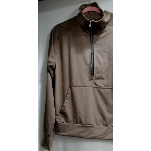 Women’s Small Mocha Brown 1/2 Zip Activewear Pullover Top Kangaroo Pocket LNC - Picture 3 of 7